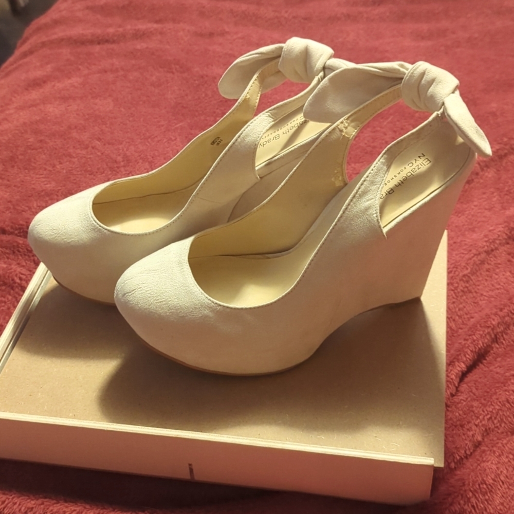 Cream suede clog heels